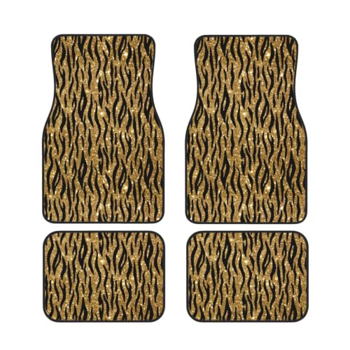 Alfombrillas de coche antideslizantes de neopreno con estampado animal purpurina dorada premium