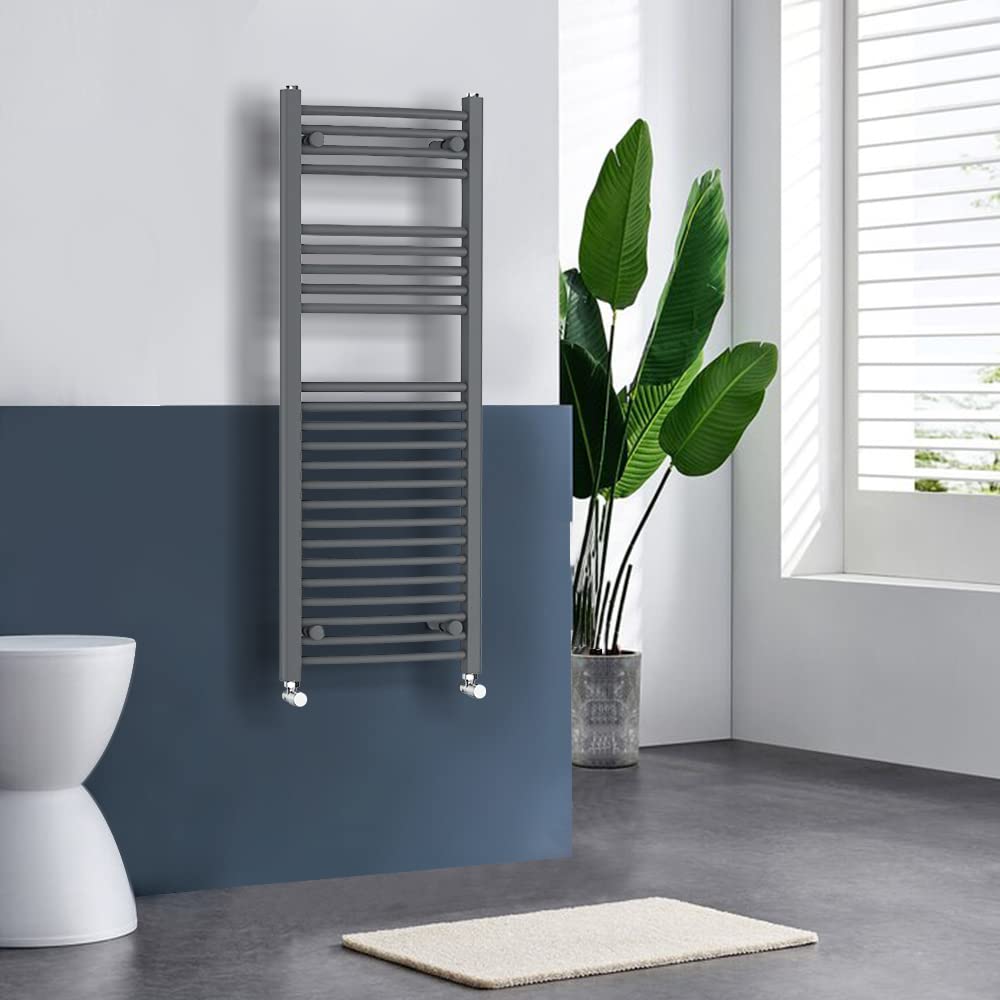 Warmehaus Anthracite Curved Heated Towel Rail Radiator 1200X450mm Grey Bathroom Ladder Radiator Towel Warmers For Bathroom Kitchen