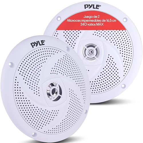 Pyle Altavoces Marinos de 6.5”, Estereo, Exterior, Resistentes al Agua e Intemperie, 240V, Un par
