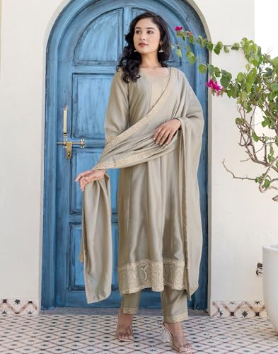 Image of SKYLEE Rayon Chikankari Embroidery Anarkali Kurta Set with Dupatta