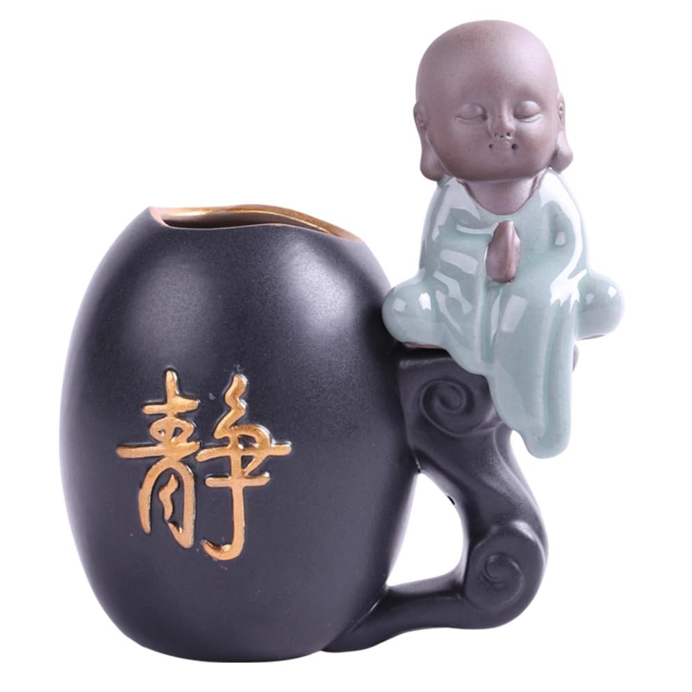 Porte-stylo en céramique rétro chinois de 14 cm pour décoration de bureau minimaliste