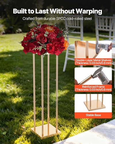Support Fleur Mariage Stable Évite les Chutes de Vase Table Doré 80cm
