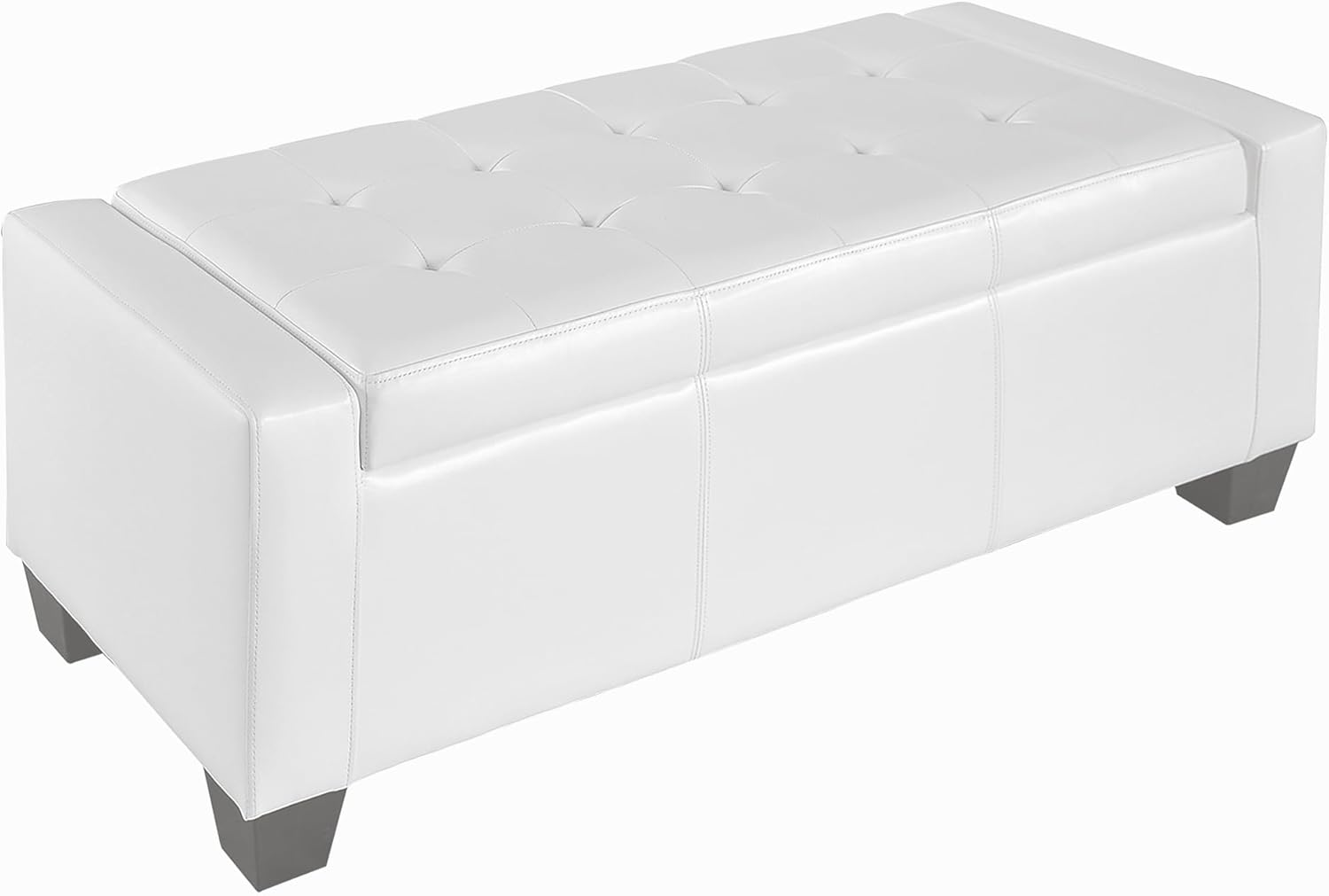 HOMCOM 51" Ottoman with Storage, Storage Ottoman Bench with Safty Hinge, Faux Leather Upholstered Entryway Bench with Seating for Living Room, Bedroom, Holds up to 330 lb, Cream White