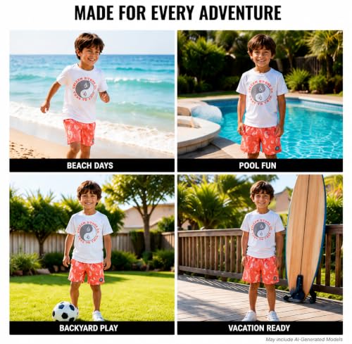 Image of Volcom Baby Boys Swim Set - 2 Piece Short Sleeve Swim Shirt Graphic Tees & Board Shorts - Infant Toddler Little Boys Swimsuit