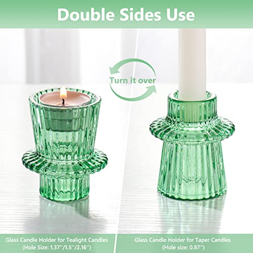 Spetyort Glass Candle Holders Set Of 3 - Candlesticks Holders For Tabletop Decoration Multipurpose Decorative Candle Holder For Pillar/Taper/Tealight Candles (Green, 3Pcs) #TOP2