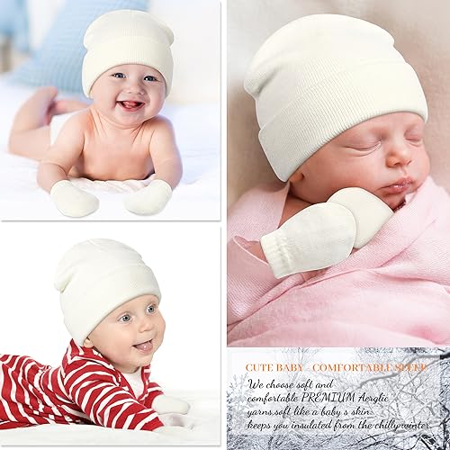 Image of Baby Beanie Hat Gloves Set, Kids Winter Warm Knit Hat with glvoes,Toddler Soft Beanie for Little Boys Little Girls Children