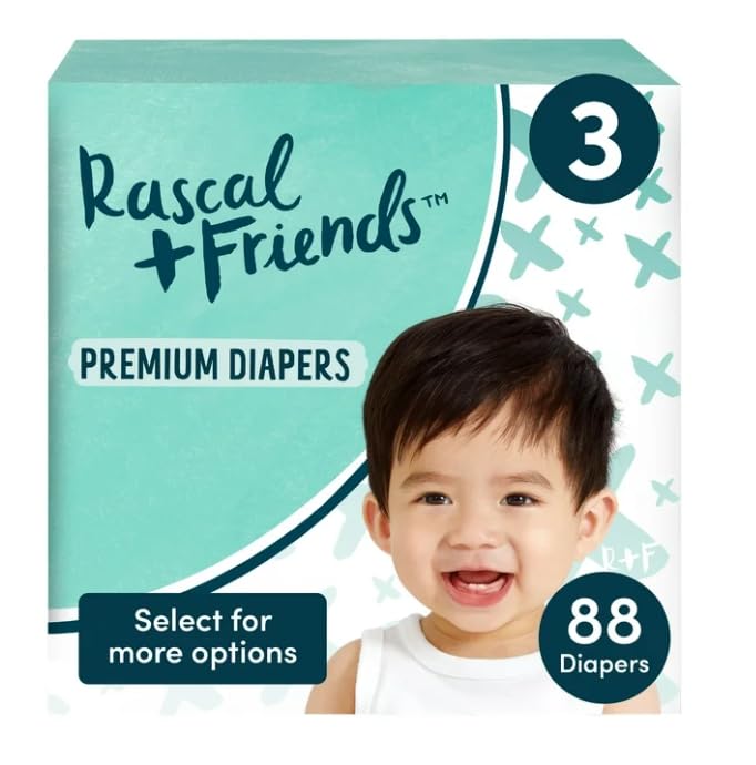 Image of Generic Rascal + Friends Premium Diapers Size 3, 88 Count,1 Pack, Green,white