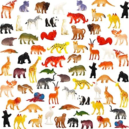 58PC Realistic Animal Toys for Kids with Tiger,Lion, Elephant & More Forest Animal for Boys & Girls Safari Jungle Animal Figures Set Forest Farm Animal for Boys and Girls (58pcs)