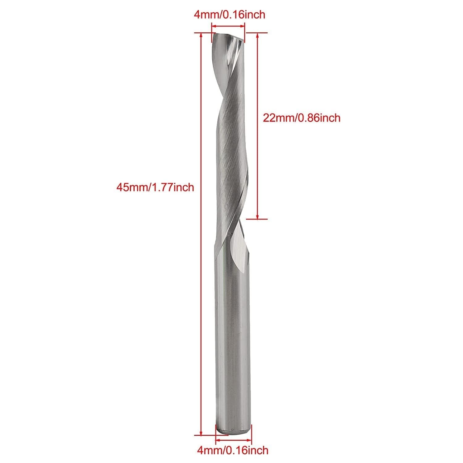 10 PCS End Mill CNC Single Flute Router Bits, 4mm(0.157«) Shank,4mm(0.157») Cutting Dia,22mm（0.866") Cutting Length, Solid Tungsten Carbide Alloy CNC Bits, Milling Cutter for Aluminum.