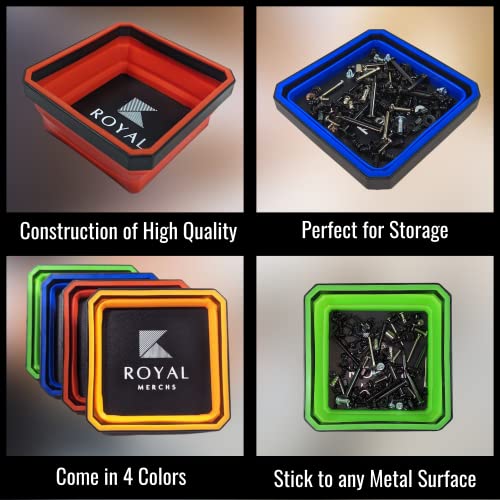 Royal Merchs Silicone Parts Tray 4 Pack - Magnetic Tray For Mechanic's - Magnetic Parts Bin - Magnetic Parts Tray - Magnetic Screw Tray - Magnetic Tray For Screws - Magnet Tray #TOP1