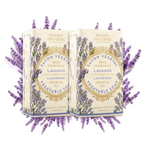 Panier des Sens - Jabón Sólido – Jabón para Manos y Cuerpo a la Lavanda - Con Aceite de Oliva - Cuidado Corporal para Mujeres y Hombres - Natural 97% de Ingredientes Naturales – 2x150g