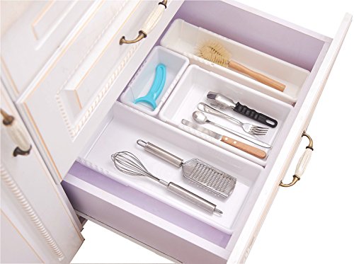 VANORIG Retractable Drawer Organizers Set of 4 Office Drawers Organizers Adjustable Drawer Dividers Expandable Plastic Drawer Storage Box for Kitchen Bedroom