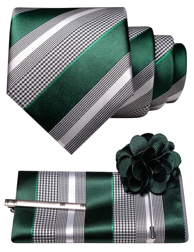 Image of JEMYGINS Mens Striped Tie and Lapel Pin Necktie Pocket Square and Tie Clip Sets for Business Casual 4PCS