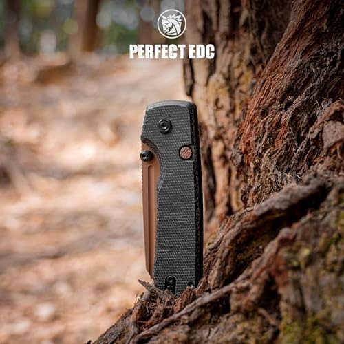 Image of Vosteed Raccoon2.0 EDC Pocket Knife - 3.25 inch 14C28N Copper Dune Blade, Modified Sheepsfoot - Top Liner Lock, Black Micarta Handle - Camping Hiking Knives - A2928