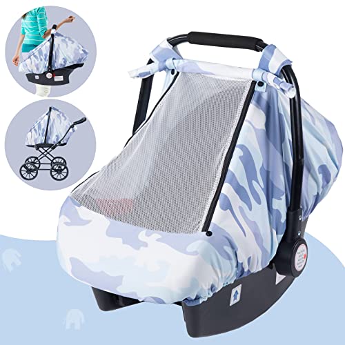 Smttw Car Seat Cover For Babies, Stretchy Breathable Carseat Canopy With Peek Window, Multiuse Infant Stroller Cover For Baby Boys Girls, Privacy Sun Shade & Wind Protect For Summer (Camouflage) #TOP4