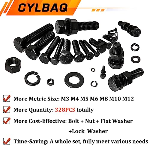 CYLBAQ 328PCS Hex Head Screws Bolts Nuts and Washers Set Kit, M3 M4 M5 M6 M8 M10 M12 Outer Hexagonal Screw Assortment Set - Image 4