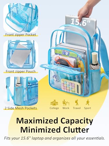 Image of Clear Backpack for School, Heavy Duty Clear Bookbag With a TSA Lock | 18 inch large clear bag, Durable PVC, For boys /girls /men /women /teens /adult, Ideal for work /sport /travel /daily life
