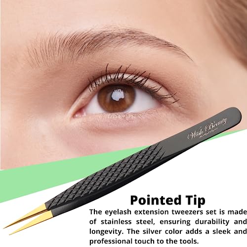 Wishbeauty 2-Piece Black & Gold Lash Extension Tweezers - Image 2
