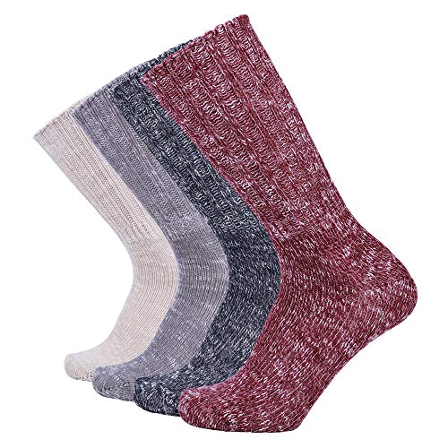 Enerwear-Coolmax 4 Pack Women's Wool Outdoor Hiking Trail Crew Sock(US 9-11, Wine/Khaki/Navy/Multi)