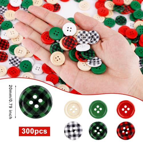 300 Pezzi Bottoni in Legno Natalizi, 20mm Bottoni