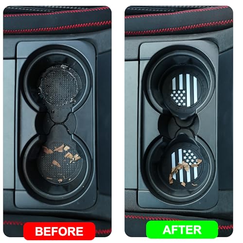 Image of Amooca Car Cup Coaster Universal Non-Slip Silicone Cup Holder Insert Car Interior Accessories for Drink American Flag US Flag 2 Pack Black