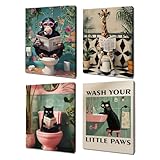 Clyrax Badezimmer Deko, 4 Stück Niedliche Tiermuster Badezimmer Poster, Einzigartig Toilette WC Deko Ornamente, Wand Kunstdruck für Toilette, 20 × 30 Cm