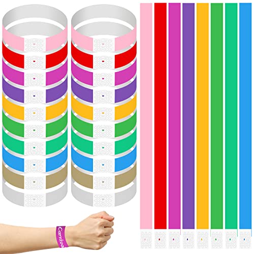 Pulseras Identificativas de Neón, 500pcs Pulseras de Entrada Impermeables de Eventos de 10 Colores Resistente al Agua Pulseras de Papel Adecuada para Entradas de Eventos/Festivales