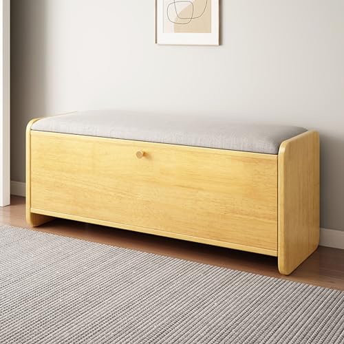 Banc à chaussures en bois jaune compact avec coussin pour entrée - 2