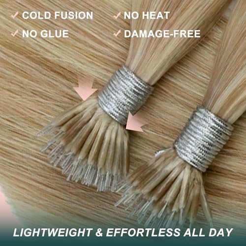 Image of Easyouth Nano Extensions Human Hair, Highlight Blonde with Golden Blonde, 20 Inch 50G 50S, Nano Ring Hair Extension, Add Length and Volume for Women