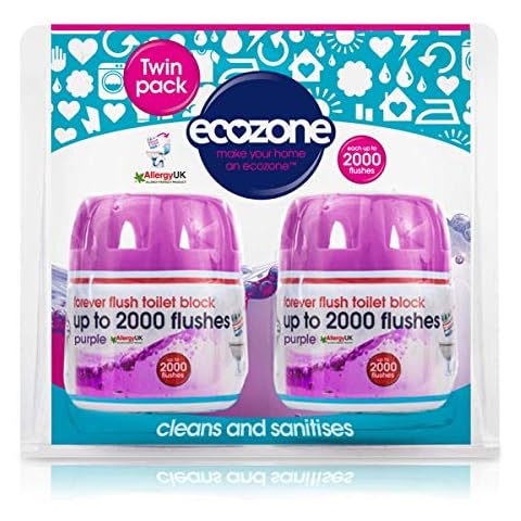 EcoZone Forever Flush 2000 Toilet Blocks, Eco Friendly Alternative to Loo Rim Hangers, Cistern Capsules Clean & Descale WCs, Natural Vegan & Non Toxic Cleaner, Recyclable Plastic (Set of 2) Cover