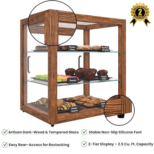Image of KoolMore 20 in. 3-Tier Dark Wood Countertop Dry Bakery Display Case, Pastry, Cake and Cookie Display with Tempered Glass
