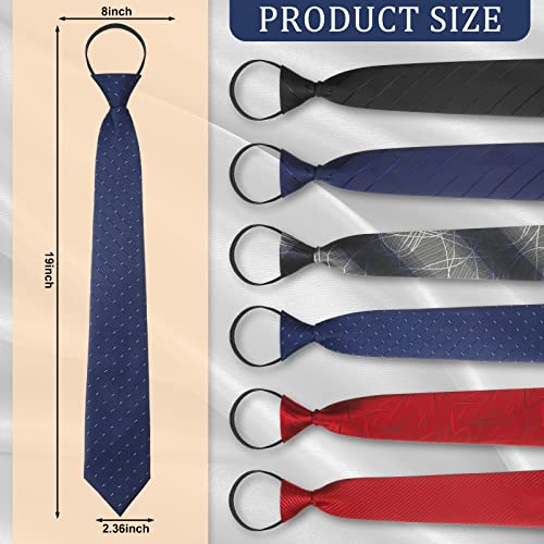 Geyoga 6 Pcs Zipper Ties For Boys Pre Tied Necktie Silky Skinny Tie Long Striped Plaid Tie Novelty Necktie For Men Business Wedding (Vintage Color) #TOP25