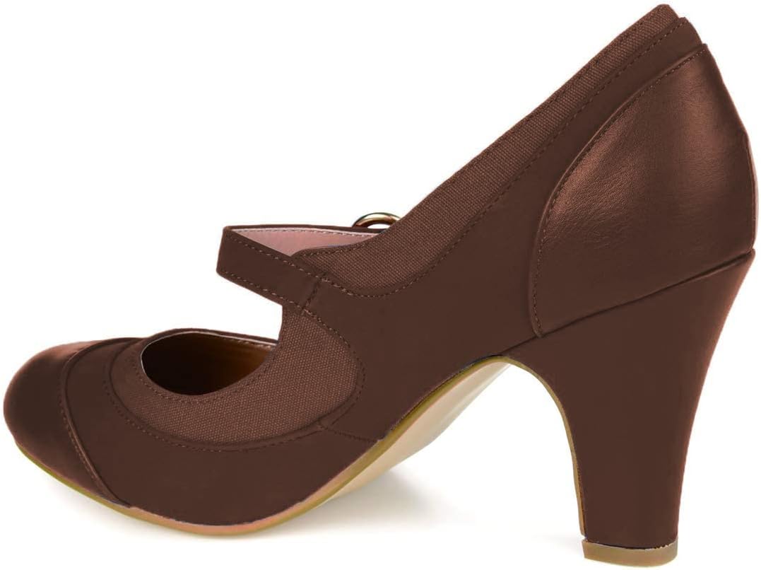 FOWT Women Vintage Mid Kitten Heel Mary Jane Pumps Classic Round Toe Buckled Slip On Dress Party Prom Shoes Size 4-15 M US