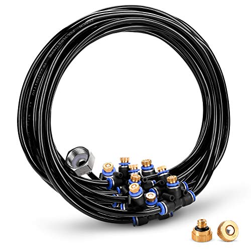 HOMENOTE Outdoor Misting Cooling System 26.2FT Misting Line + 9 Brass Mist Nozzles + a Brass Adapter(3/4) for Patio Garden