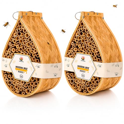 SunVara Wild Pollinator Mason Bee Habitat | Garden Bee House | Hanging Bee House Pack 2
