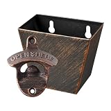 HAIICEN Rustic Beer Bottle Opener with Cap Catcher Wall Mounted Soda Top Opener and Cap Holder Antique Copper