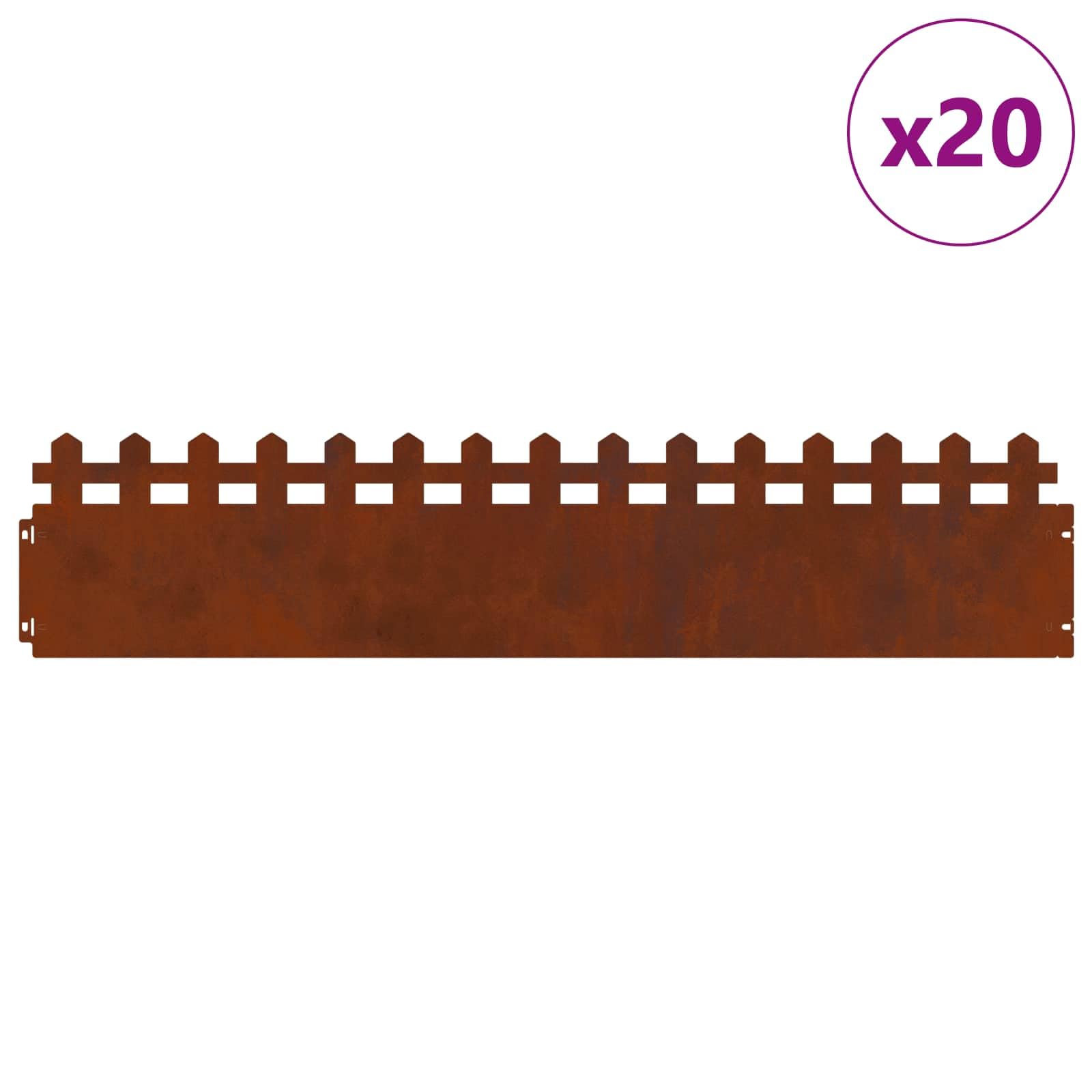 Lot de 20 bordures de pelouse en métal pour parterres de jardin et chemins - 103 x 0,05 x 22 cm - Pour un aménagement de jardin texturé