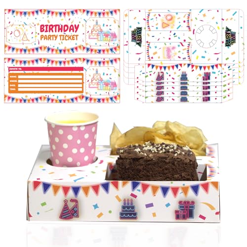 10 Pack Disposable Plates For Parties - Brithday Party Food Trays Set With 2 Food Compartments & Drink Holder - Food Boxes and Party Invitations Kids | Cardboard Box Birthday Accessories