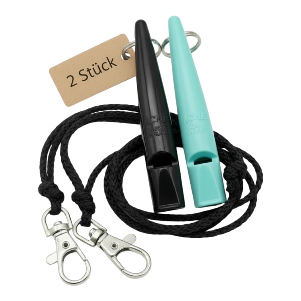 ACME Sifflet pour chien n° 211,5 avec bande de sifflet | En lot de 2 | 2 sifflets avec 2 bandes | Idéal pour le rappel – Puissant et longue portée (noir + turquoise)