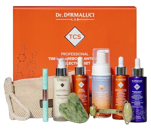 Set Facial Cofre Bio Anti-Age Pro | Rutina Completa con Vitamina C, 5 Acidos Hialuronicos, Retinol y Crema Colageno | Mousse + Serums + Rodillo de Jade & Gua Sha | Regalo Mujer/Hombre | Made in Italy