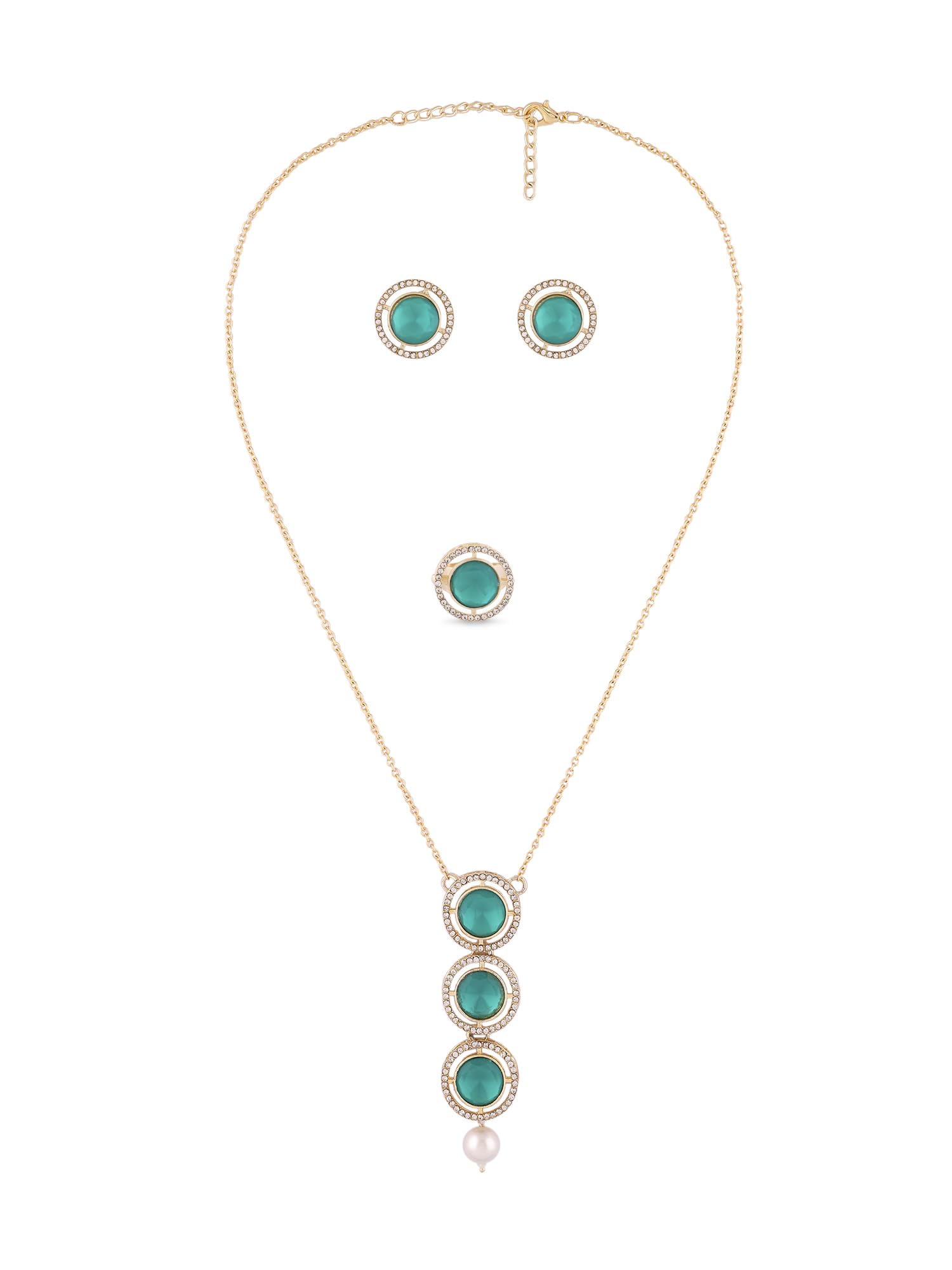 ZAVERI PEARLS Green Austrian Diamonds & Stones Pearl Drop Embellished Necklace Earring & Ring Set For Women-ZPFK16730 (B0CL2D1LGV) Amazon Price History, Amazon Price Tracker
