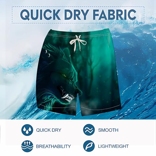 LAOLIUSN Men's Wolf Board Shorts Animal Graphic Beach Shorts3