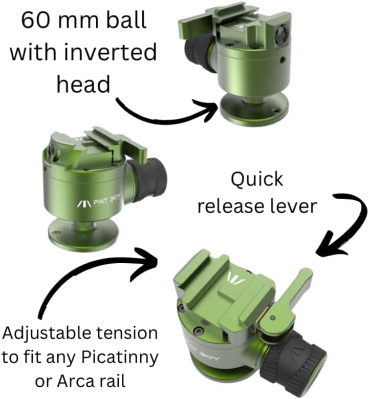 Miniatura 4 de Cabezal de bola Invert60, diseño invertido de 2.362 in, ligero (1 libra 10 onzas), liberación rápida, compatible con Arca y 1911, control de tensión