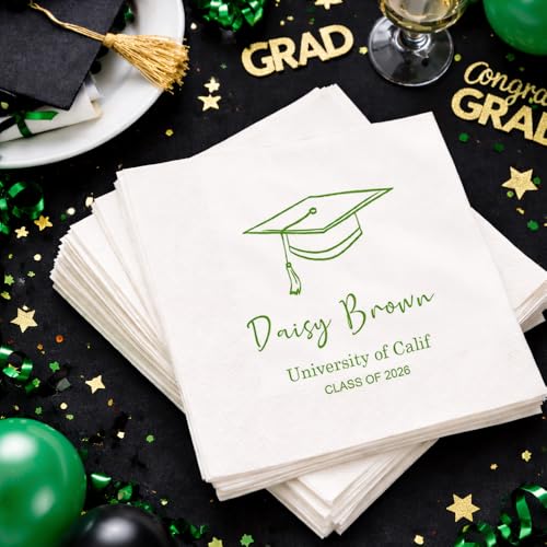 Image of Luxury Custom Graduation Napkins, Senior Class of 2026 Graduated Party Decorations, Congratulations Cocktail Grad Napkins 34