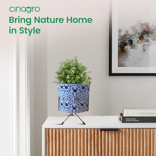 Image of CINAGRO Metal Flower Vase Planter Pot with Iron Stand, Pots for Plants, Plant Pots for Home Decoration, Succulent Pot, Indoor Planter Garden Decor Style: Oceanic Oasis