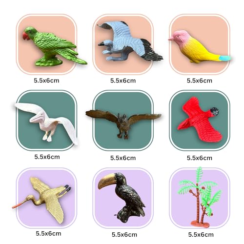 Image of ZESTHOME Realistic PVC Bird Figures Toys | 3D Model Sparrow & Farm Animals Multicolor Play Set -Miniature Bird Toys for Kids, Cake Toppers, Party Favors & Birthday Return Gifts | 9 piece