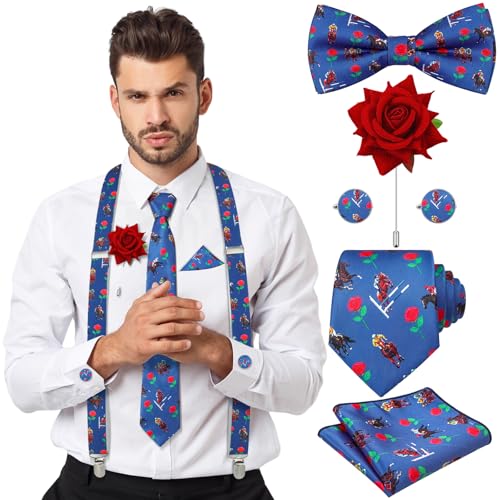 Ramede 6 Pcs Derby Riding Bowtie Set for Men Pre-tied Horse Racing Bowtie Handkerchief Horse Race Day Accessories for Men(Derby)