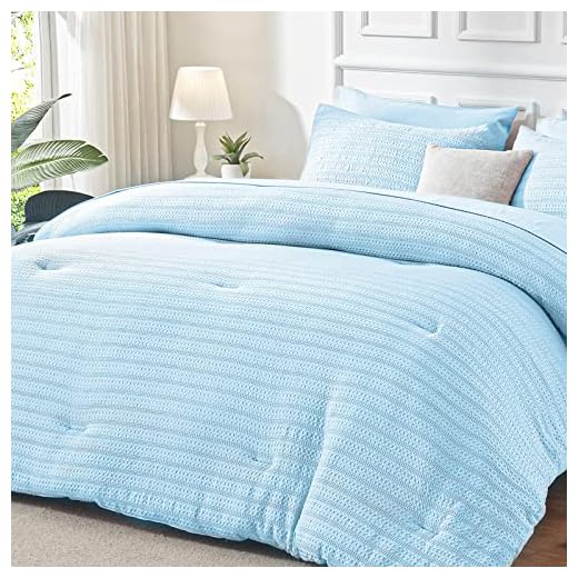 Newspin Queen Bed in a Bag - Light Blue Waffle Bedding Comforter Set for All Seasons, 7 Pieces Down Alternative Comforter Set with Comforter, Pillowcases, Flat Sheet, Fitted Sheet, Pillow Shams