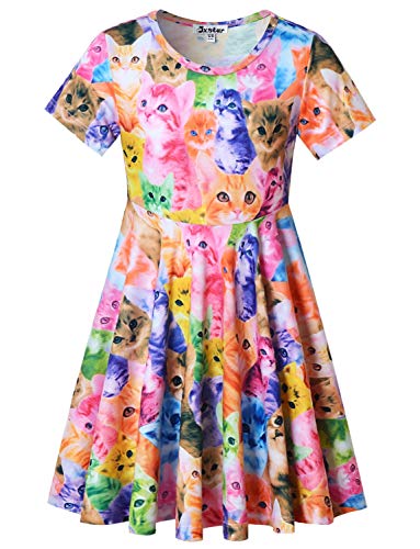 Unicorn Dresses for Girls Summer Swing Short Sleeve Casual Clothes for Kids