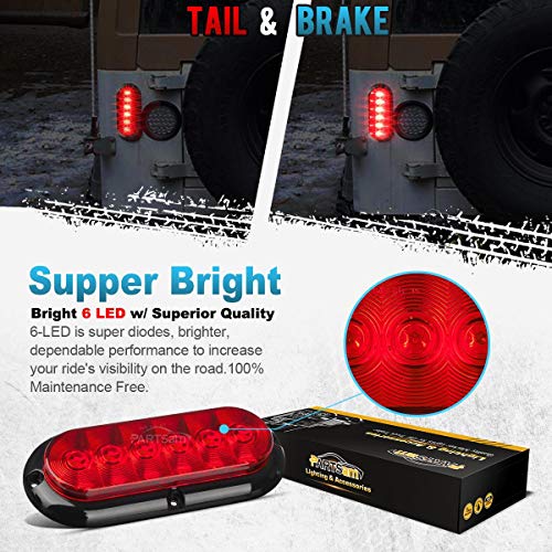 Partsam 2Pcs Trailer Truck Boat Bus Red Led 6" Inch Oval Stop Turn Tail Brake Light Dot Certified Marker Lights Sealed Surface Mount 12V Waterproof Ip65 Replacement For Trailer Rv Trucks #TOP7